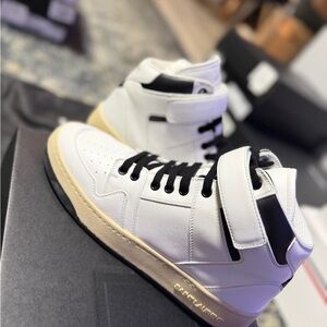 Saint Laurent LAX Mid-Top Sneakers EU 39+ White Black Leather NIB Unisex